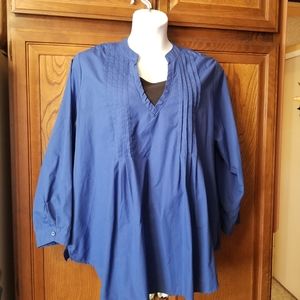 Blue Cotton Top with Pleated front